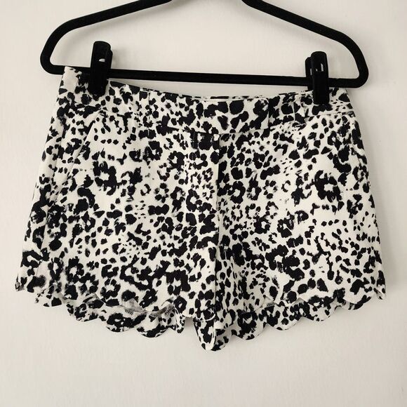 J Crew black white animal print scalloped hem chino shorts linen blend size 4 - Picture 1 of 6